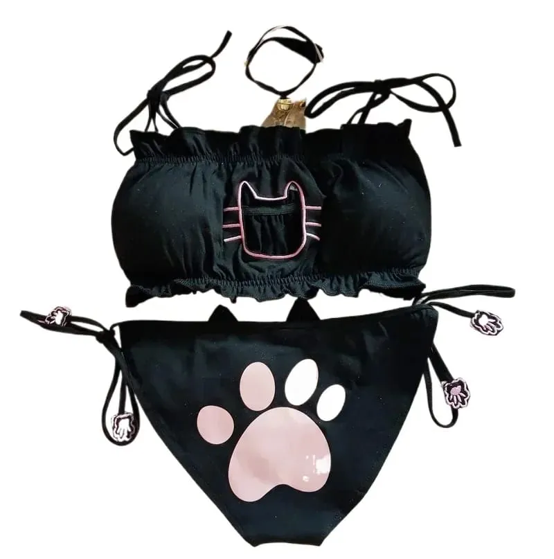 Japonês anime gato menina cosplay sutiã calcinha conjunto feminino lingerie sexy roupa interior íntimo kawaii lolita oco para fora kitty nightwear — image 3