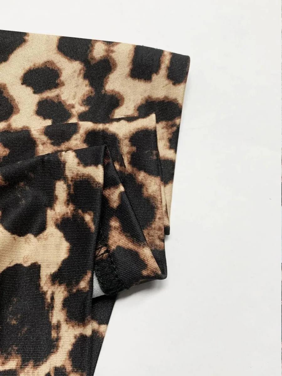 Women's Loose Fit Midi Dress Solid Color Wave Hem Design Comfortable Soft Fabric Leopard Print Summer Casual Wear — image 3