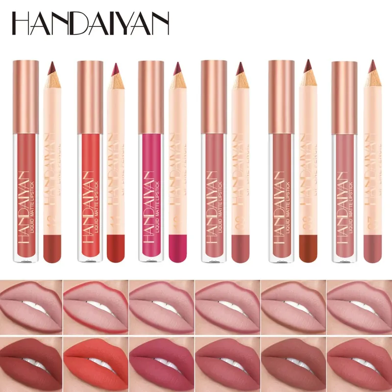 Pambabaeng 2-in-1 Lipstick Set na may Lip Liner Waterproof Long-lasting Korean Makeup Matte Finish Cosmetics Kit Libreng Pagpapadala — image 5