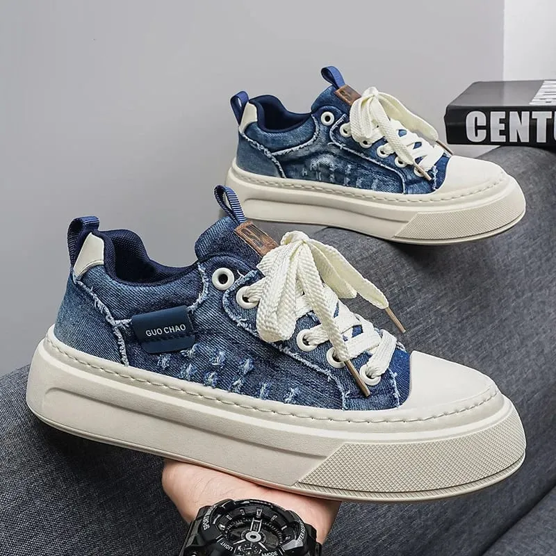 2026 New Thick Soled Non-slip Breathable Casual Low Top Canvas Board Shoes for Men's Versatile Trend Height Increase Sneakers