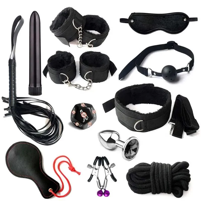 Erotic BDSM Kits for Couples - Sex Bondage Set with Handcuffs Gag Whip Nipple Clamps Anal Butt Plug Tail - Adult Toys for Women — image 1