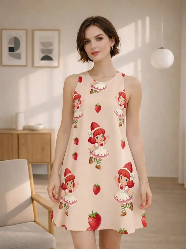 Womens Floral Sleeveless A Line Mini Dress Round Neck Vacation Dress for Resort Photos Cafe Date and Everyday Wear Comfort