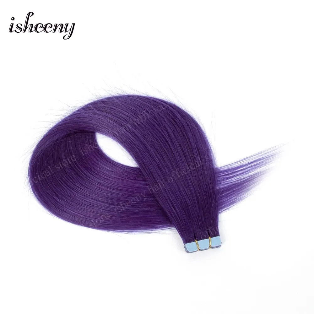 Isheeny 12' 16' 20' Tape In Hair Extensions Invisible Adhesive Tape In Hair Extension 10pcs/pack Pink Purple Blue Colorful Hair — image 12