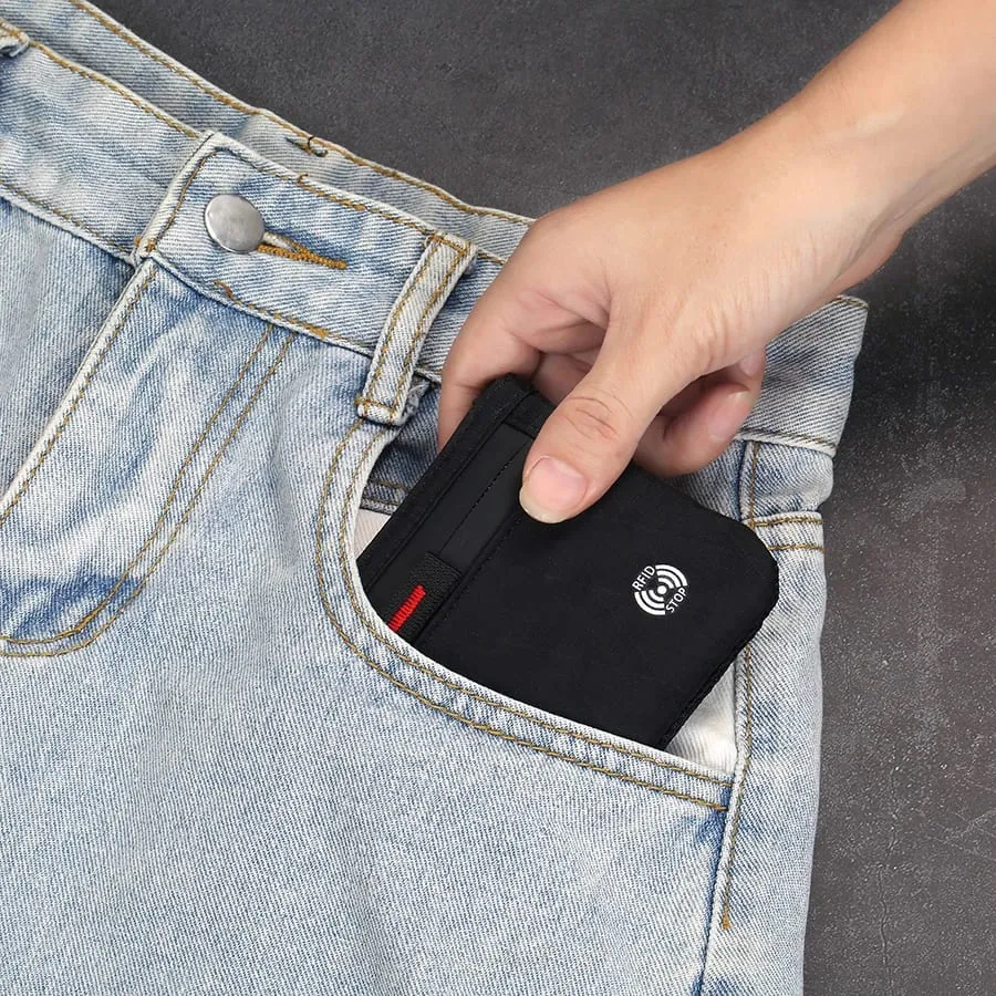Luxury Rfid Credit Card Holder Anti Theft Slim Key Card Case with Carabiner Nylon Coin Purse Male Purse