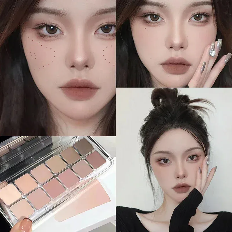 Øjenskyggepalette med lav mætning 12 farver alle matte koreansk te Abrikos øjenmakeuppalet Daglig makeup Langtidsholdbare øjenskygger — image 4