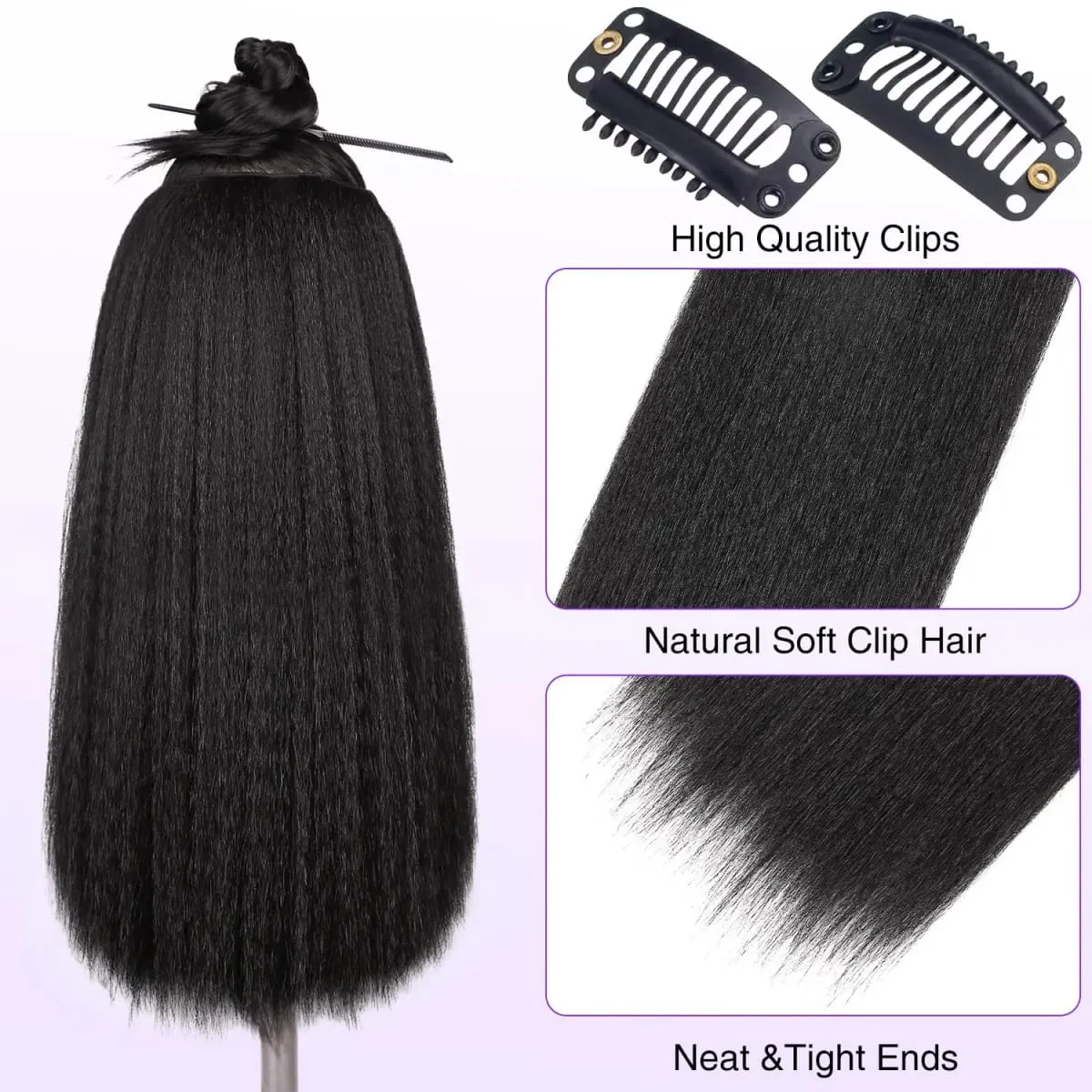14/22inch Synthetic Kinky Straight Clip-In Hair Extensions Full One Head Yaki Straight Hair Extensions 16 Clips 7 Pcs