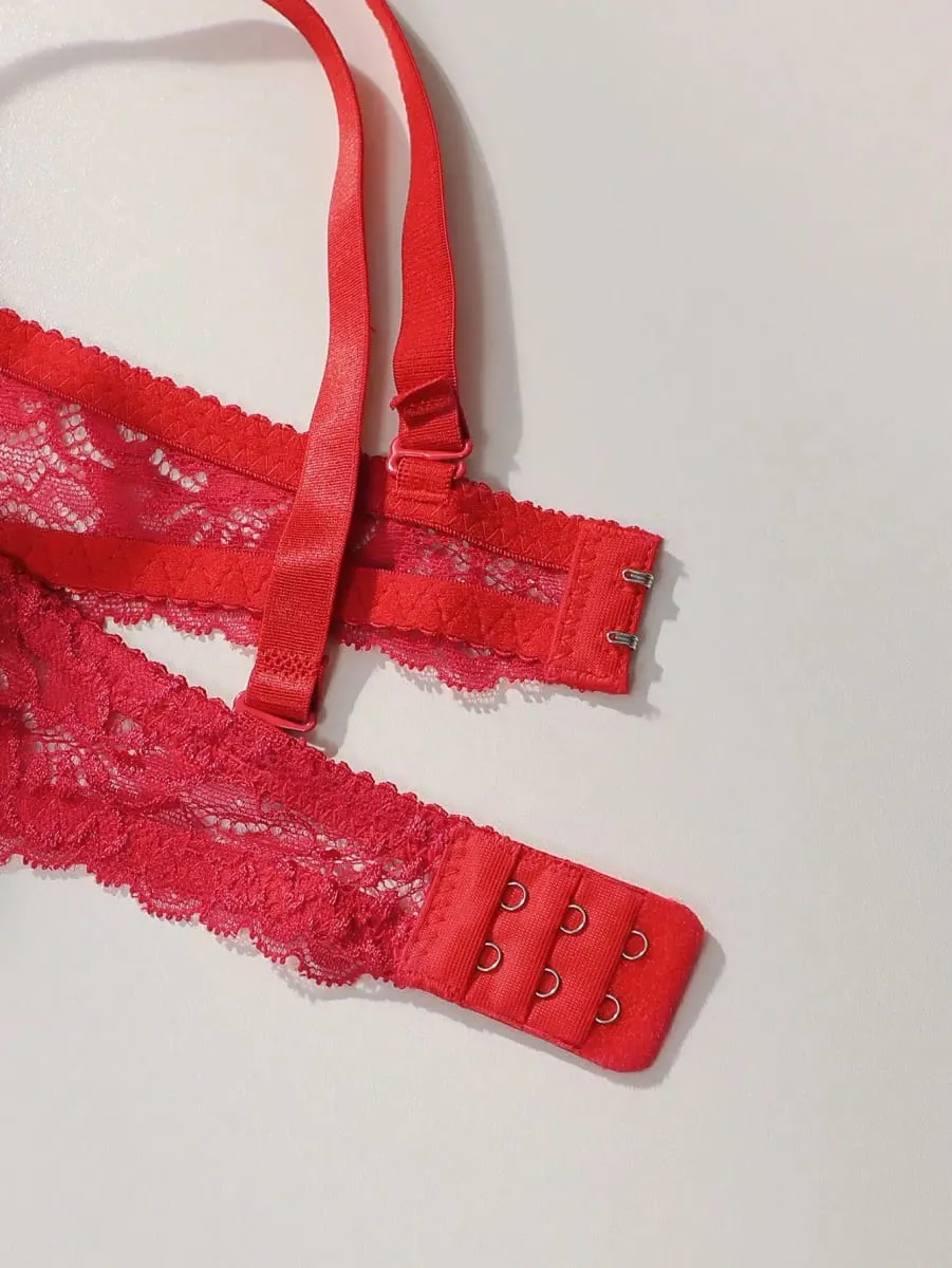 Conjunto de lingerie sexy de renda vermelha para reunião feminina push up roupa interior para mulher conjunto de roupa interior flor a2155 — image 4