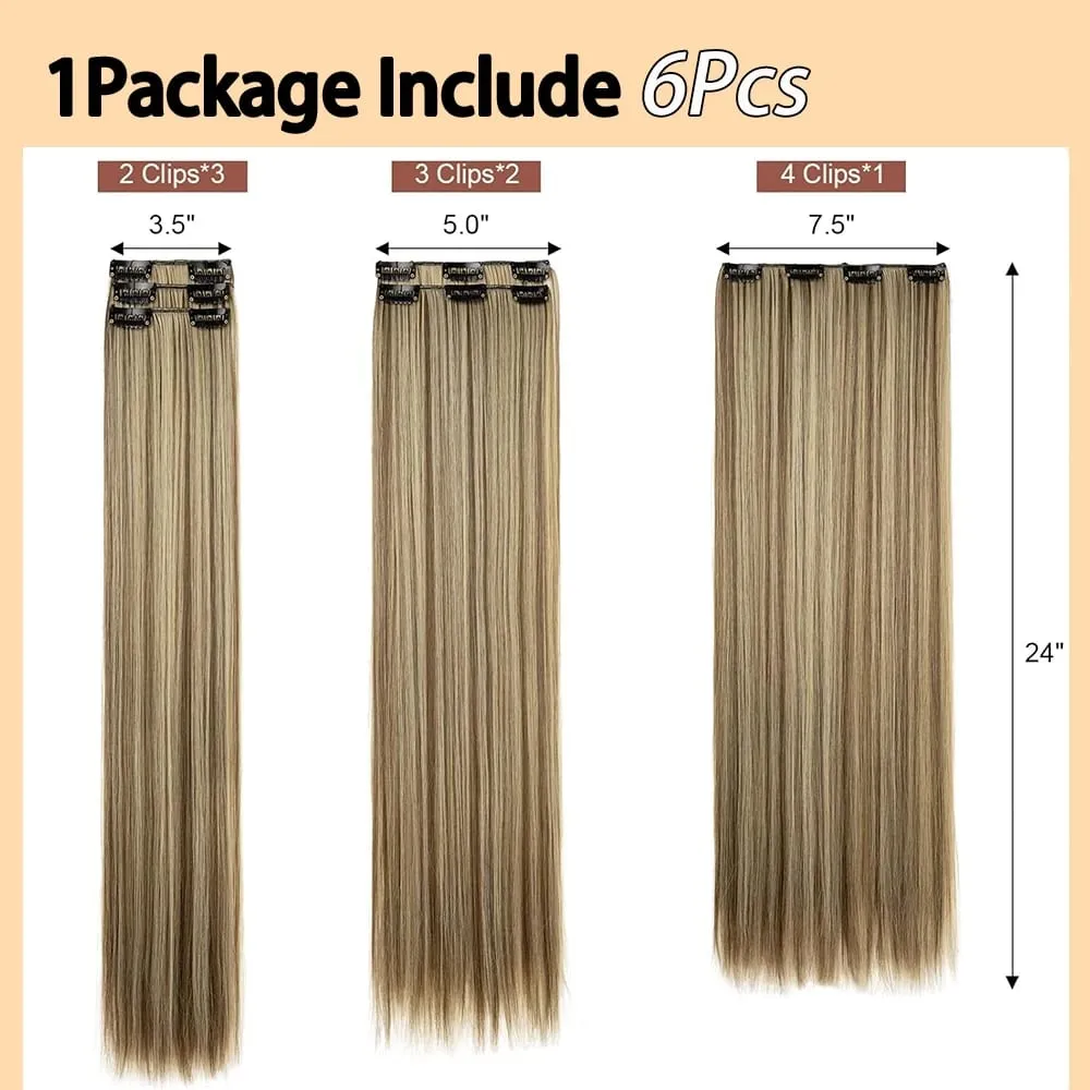 24 Inch Synthetic Clips in Hair Extensions 6 Pieces/Set Long Straight Extensions for Women Hairpiece — image 5