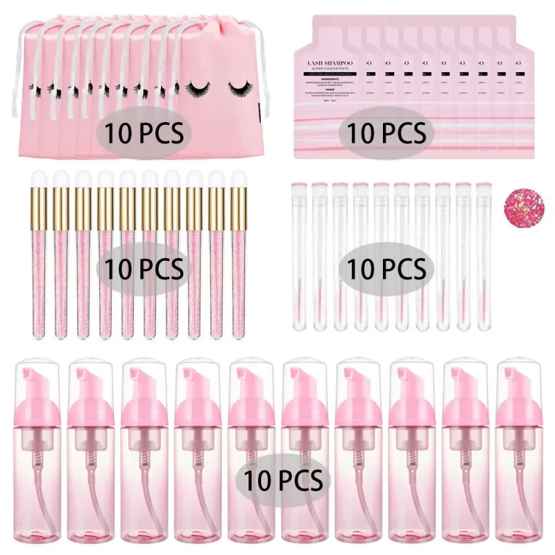 60ml 리필 가능 누출 방지 빈 폼 펌프 병 속눈썹 연장 샴푸 키트 래쉬 빗 튜브 청소 브러시 EVA 보관 가방 — image 9