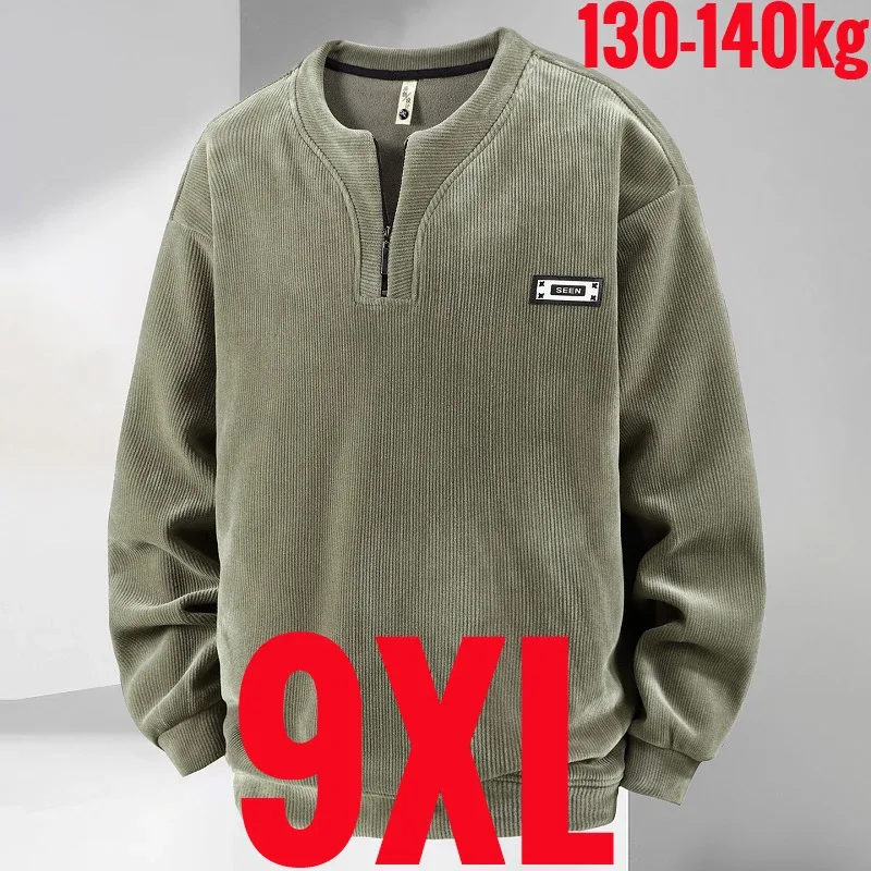Extra Big Size Men's Sweatshirt Half Zip Pullover Corduroy Fleece Plus Large 6xl 7xl 8xl 9xl 10xl Autumn Winter Warm Casual Top — image 33