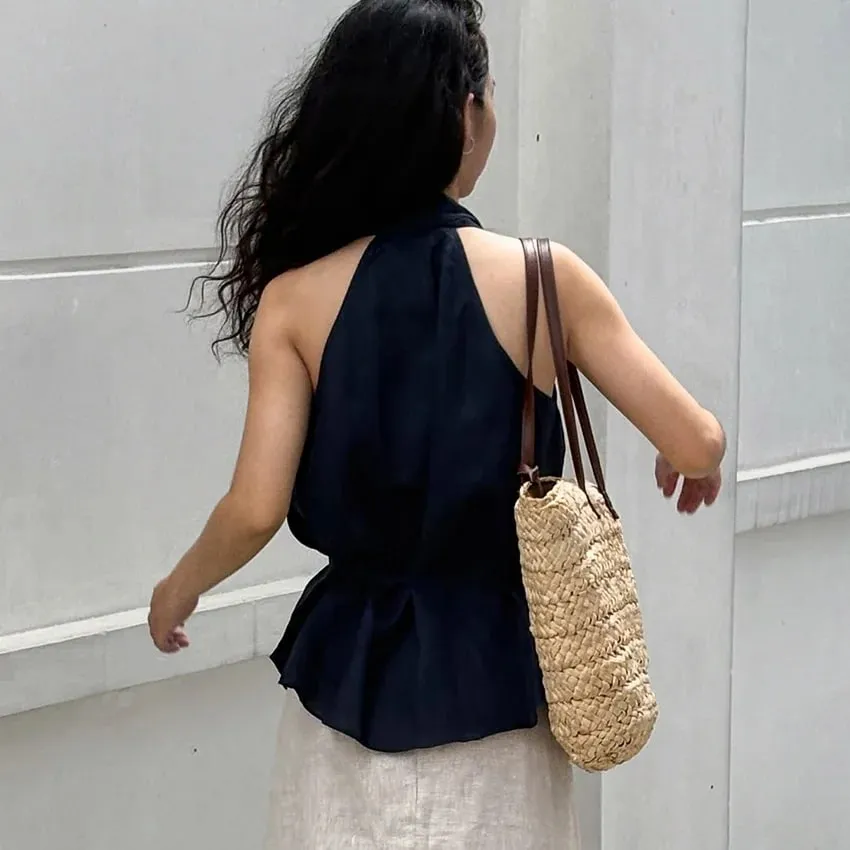 Linad Street Chic Navy Halter Tank Top For Women Fashion Deep V Neck Lace Up Vest Female Spring Casual Sleeveless Tops 2026 — image 3