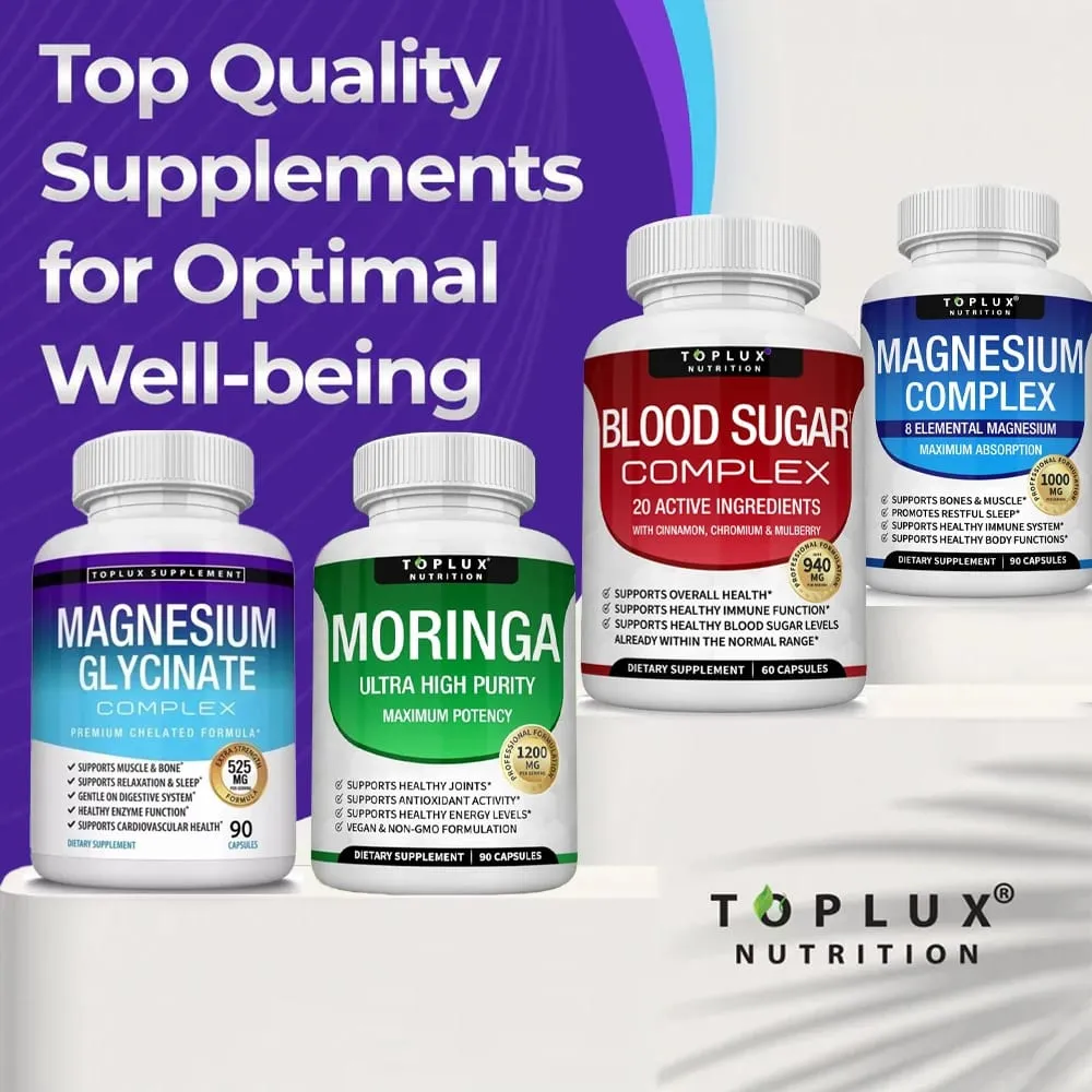 Premium-Magnesiumkomplex-Ergänzung 1000 mg Magnesiumglycinat 525 mg Blutzuckerkomplex 940 mg Moringa-Kapseln 1200 mg GVO-frei