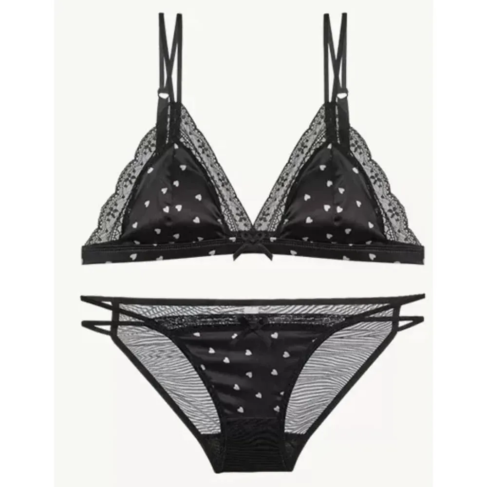 Elegant French Sweet Satin Lace Triangle Bra Pure Sexy Coquette Look Wirefree Small Bust Gathered Effect Thin Cup Bow Lingerie — image 7