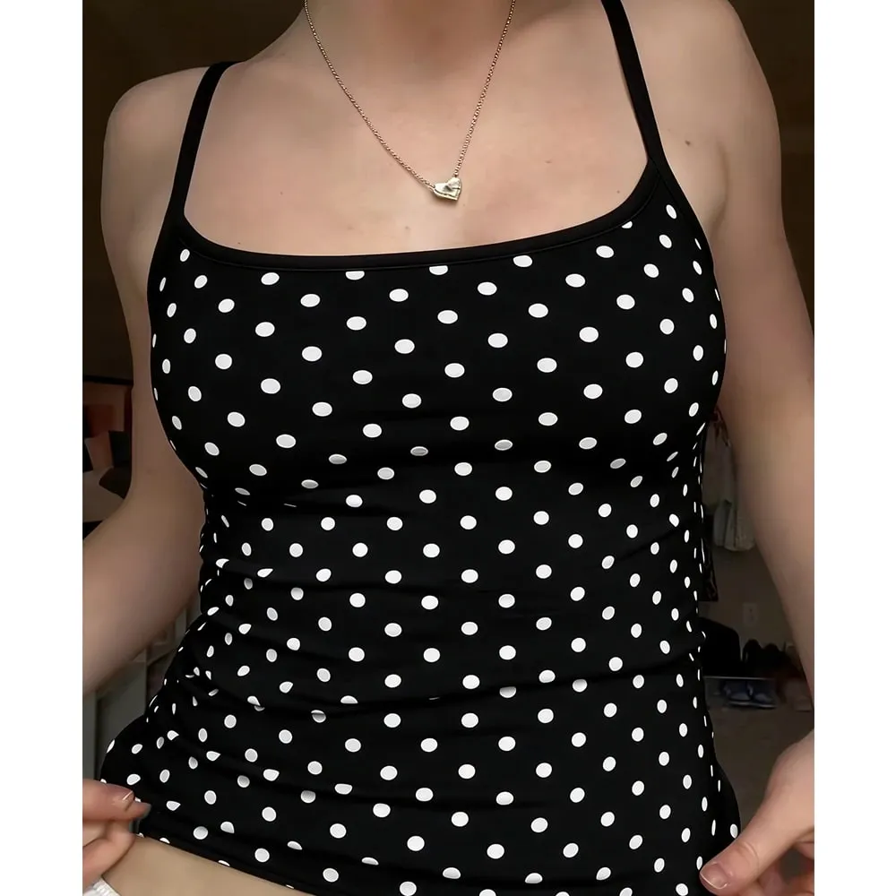 Sexy Polka Dot Tanks Tops for Women Vintage Cute Summer Y2K Coquette Square Neck Camisole Slim Fit Going Out Vests Camis — image 6