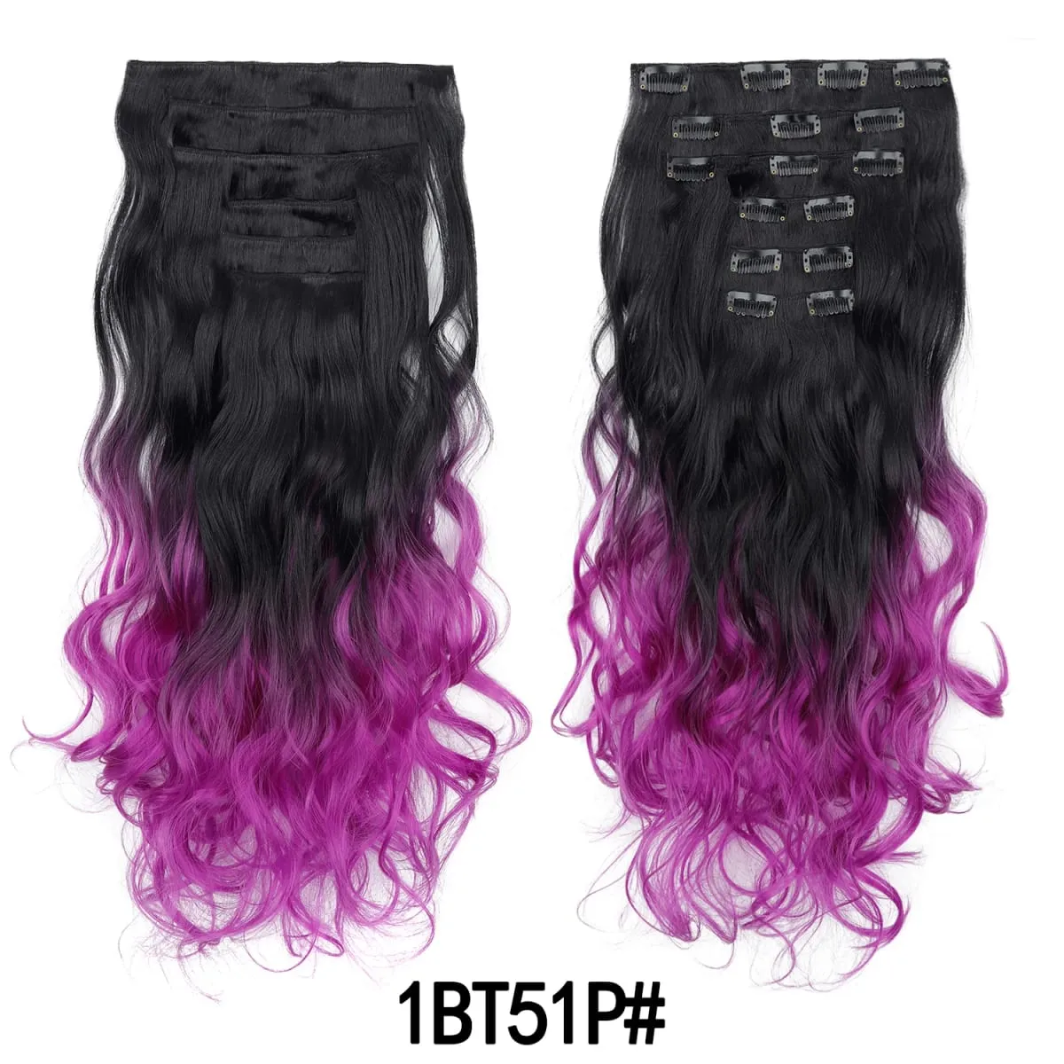 Grampo em extensões de cabelo 6 pçs peruca 20 Polegada longo ondulado sintético grosso trama dupla cabelo para mulheres cor gradiente uso diário — image 8
