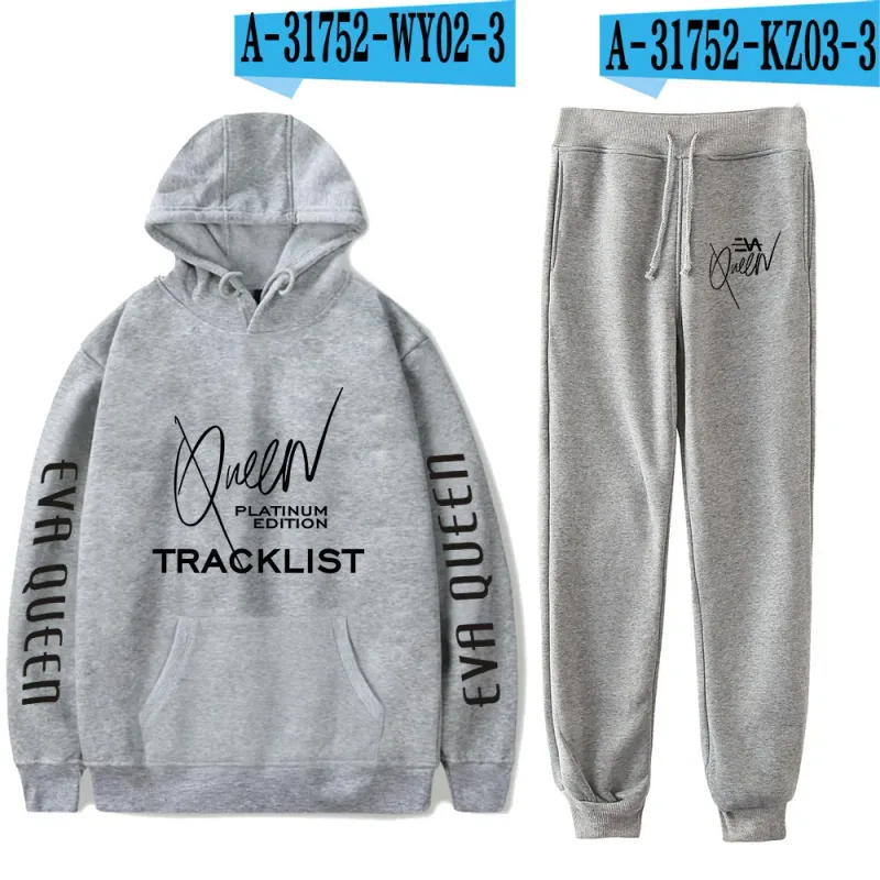 Hip Hop Bekväm Eva Queen Print Sweatshirt Träningsbyxor Kostym Huvtröjor+ Byxor Kostym Pojkar/Flickor 2-delat set Kläder — image 31