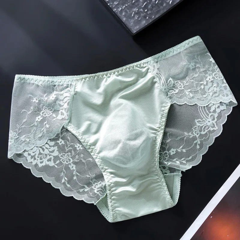 Män Spetstrosor Seamless Ice Silk Trosor Underkläder 3D Bulge Pouch Låg midja Gay Trosor — image 8