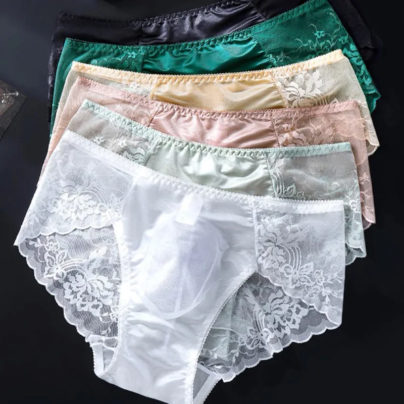 Män Spetstrosor Seamless Ice Silk Trosor Underkläder 3D Bulge Pouch Låg midja Gay Trosor — image 4