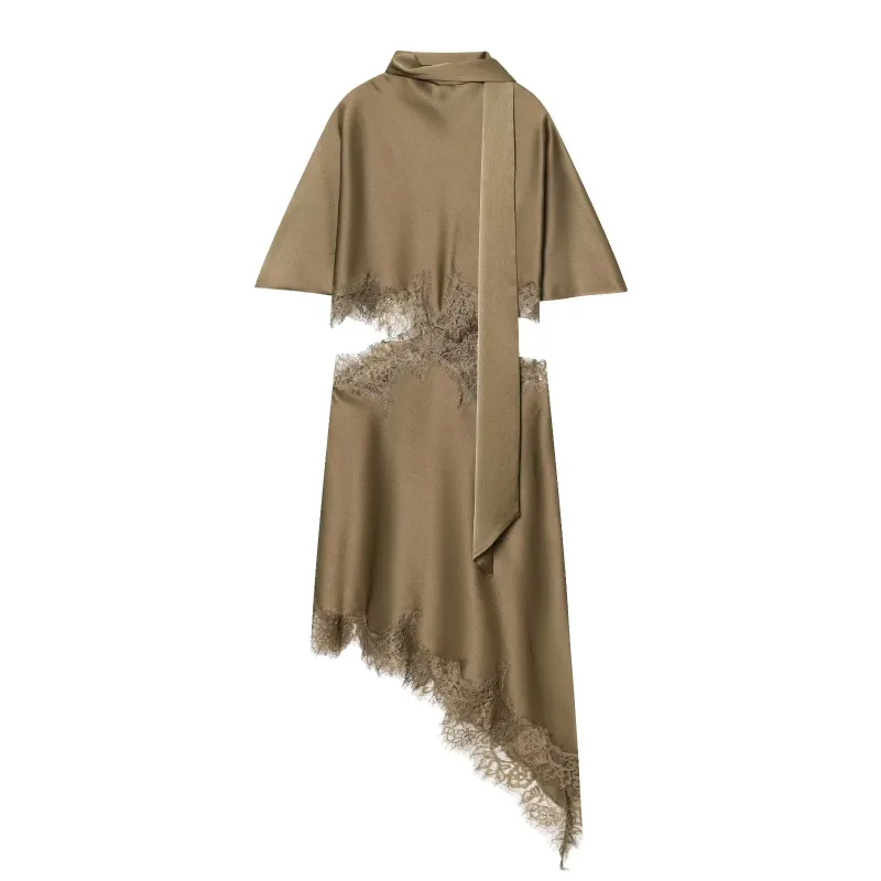 Elegant Sexy Chic Women Mini Dress Asymmetrical Scarf Collar Dress Fashion 2026 Spring Summer Holiday Night Out Dress — image 8