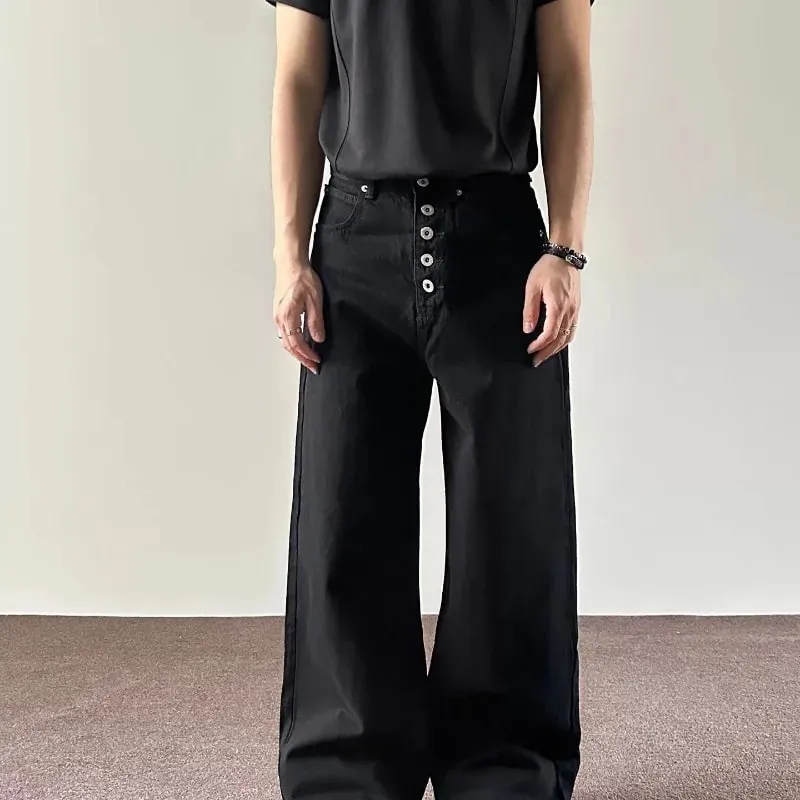 Men's Jeans Black Baggy Denim Pants American Style Rivet Five Button Pocket Loose Fit Streetwear Man Pants — image 2