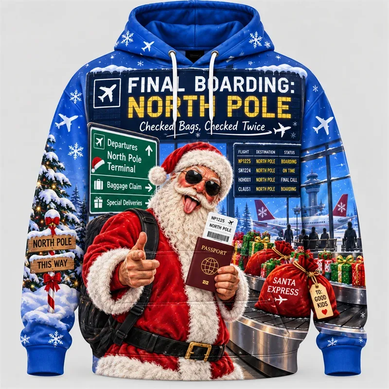 Funny Santa Christmas Hoodie 3D Print Karaoke Sleigh Repair Laundry Snack Holiday Party Pullover Winter Streetwear Gift — image 4