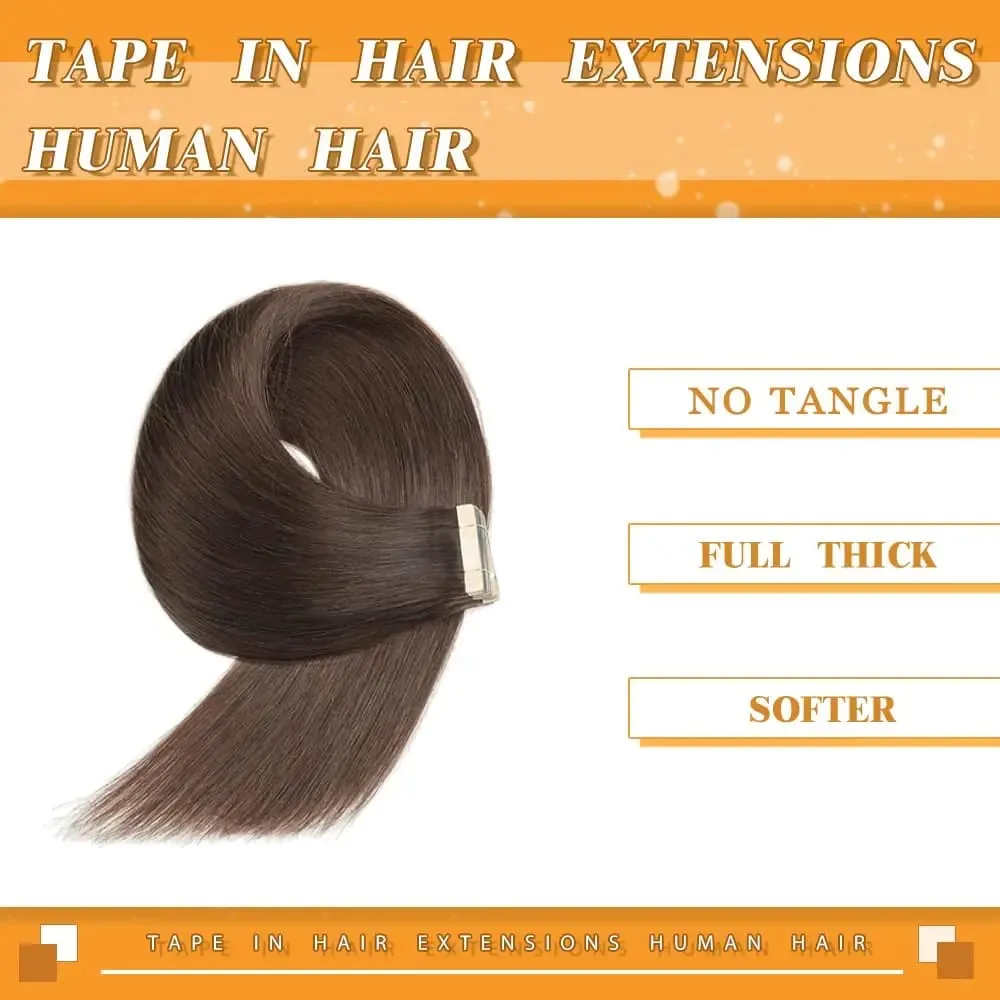 #2 Bone Straight Tape In Human Hair Extensions Dark Brown Brazilian Hair Invisible Tape In Hair Extensions 50g/20pcs For Women — image 2