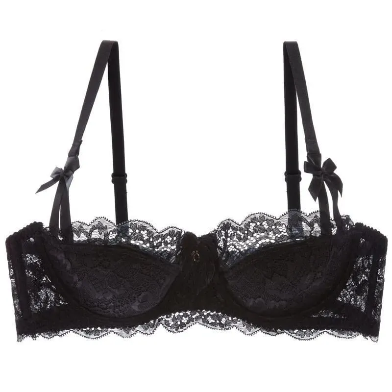 French Pure Passion Bow Shaped Shoulder Strap Lace Sexy Half Cup Push Up Bra Set Women's Thin Lingerie Big Breast Small Cup S-XL — image 3