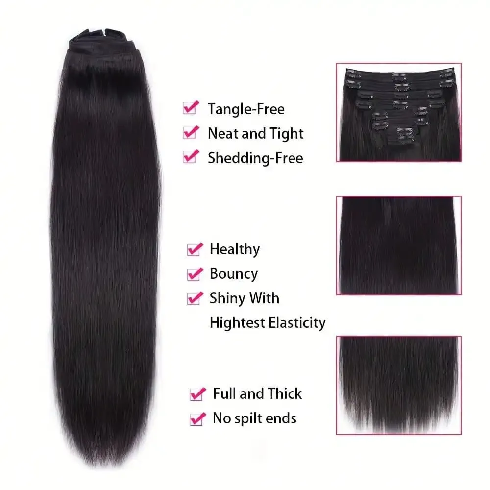 8pcs Clip In Hair Extensions Jet Black Straight Hair Rich Full Glossy Natural Finish For Various Looks 18 20 Inch — image 2