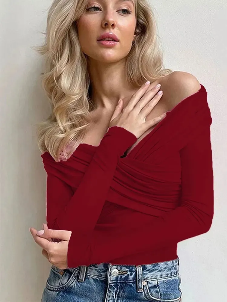 Red Sexy New Women's Bodysuits Spring Backless Corset Slim Fashion Crossed Bodysuits Long Sleeves Casual Female Elegant Rompers — image 3