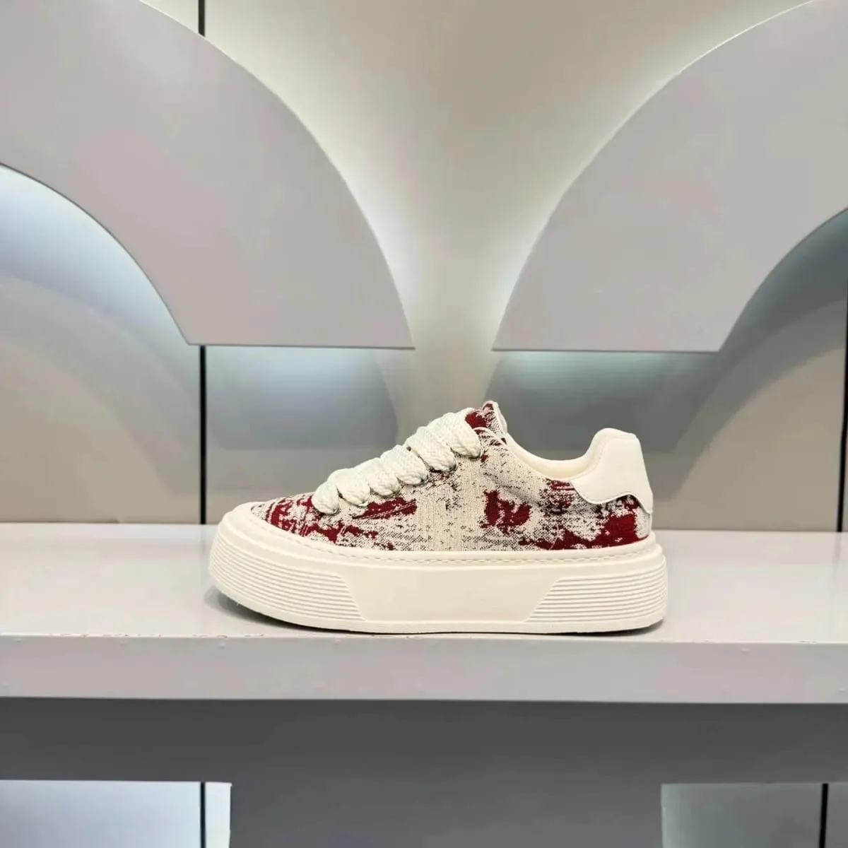 Fashion Men Casual Shoes Spring Summer Chunky Sneakers Woven Fabric Graphic Print Thick Sole Streetwear Daily Footwear