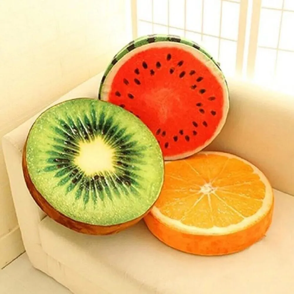 Cute Round Fruit Pillow Fruit Slice Print Plush Fabric Seat Cushion Stuffed Inner Simulation Plush Pillow Sofa Decor — image 4