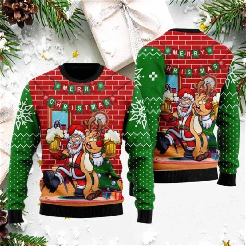 Fashion Santa Claus Graphic Ugly Christmas Sweatshirt For Men Casual Autumn Winter 3D Printed Sweater Loose Breathable Pullovers — image 7