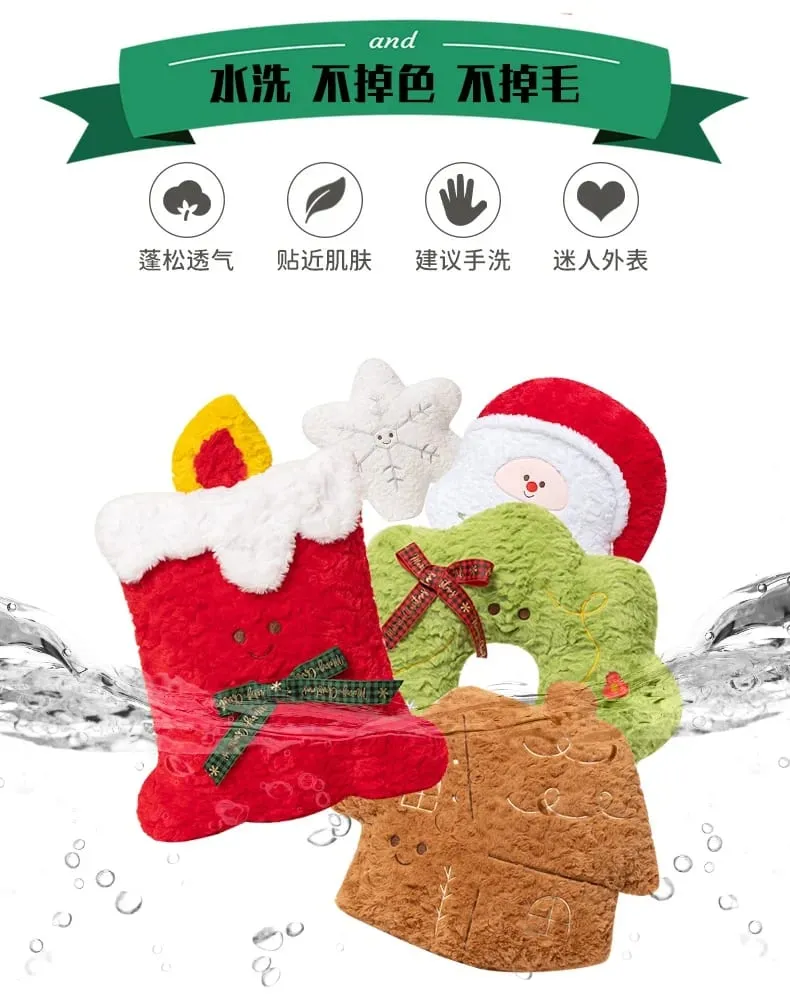 Christmas Plush Pillow Cute Santa Snowflake Gingerbread House Wreath Stuffed Cushion Soft Fluffy Home Decor Xmas Gift