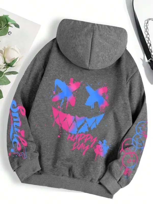 Novo outono masculino personalizado rosto sorridente impressão confortável respirável moletom com capuz ao ar livre moda de rua com capuz sweatshi — image 14