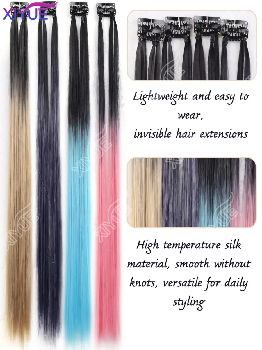 XY Hair Extensions 2pcs/pack Straight Extensions Multi-Colors Highlights Synthetic Hair Rainbow Hairpieces for Girls Halloween — image 4