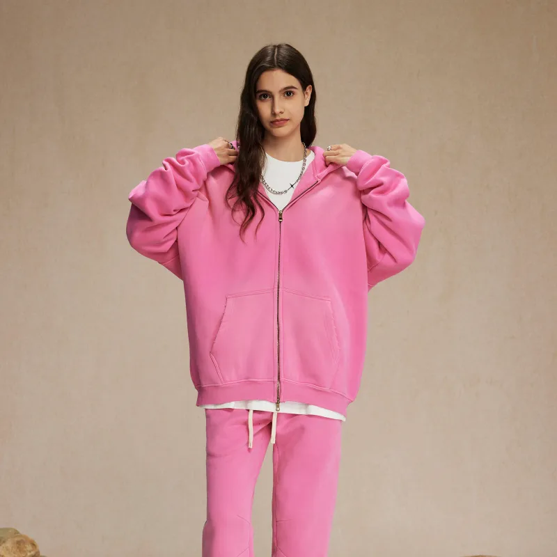 Moletom com capuz masculino com zíper, tie-dye lavado, cardigan duplo grande, solto, plus, gradiente de pelúcia, pulôveres com capuz para inverno — image 5