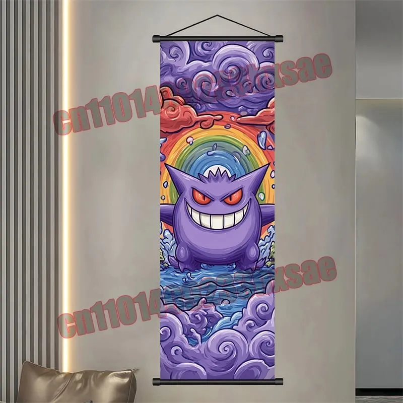 Printed Pokemon Poster Anime Wall Artwork Gengar Eevee Pikachu Images Scroll Paintings Retro Artist Home Living Room Decor