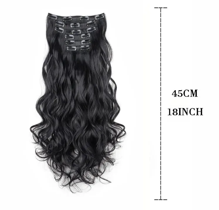Synthetic 18Inch 16Clips Long Curly Hair Extension Heat Resistant Hair Extension Clips In Ombre Black Brown Blond Women Cosplay — image 3