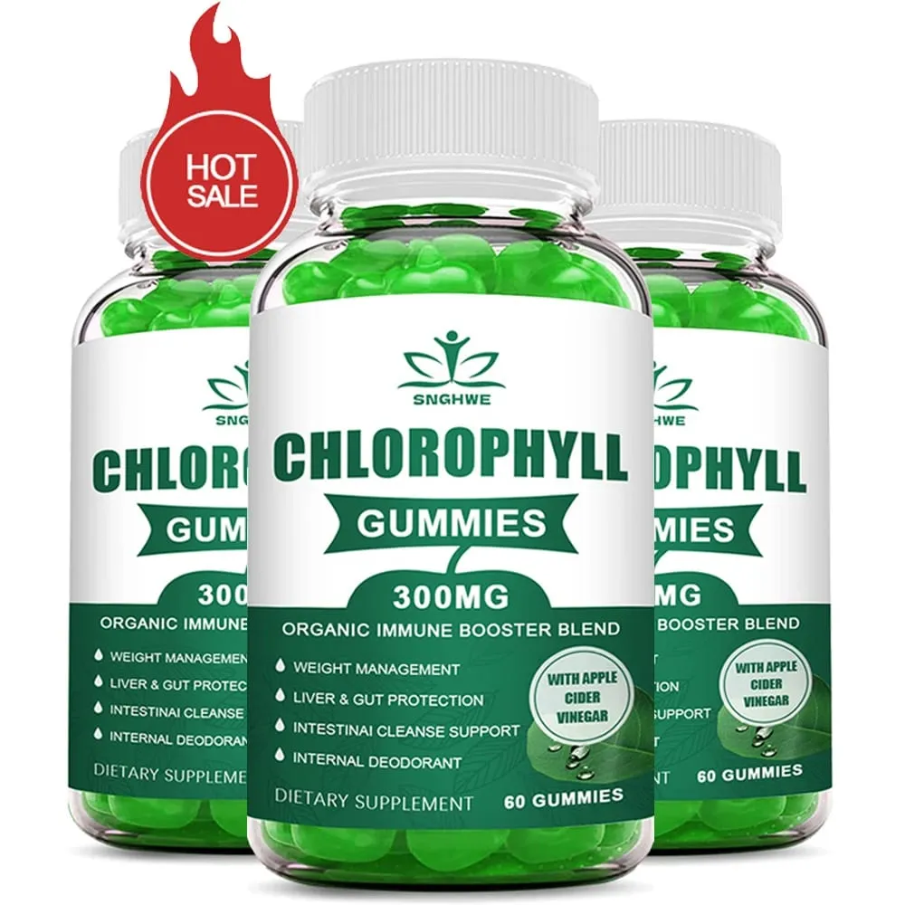 Chlorophyll Gummies-na may ACV Vitamin D3 C E B12 -Natural Deodorant Energy Boost Immune at Digestion Support Vegan 60 Candies — image 1