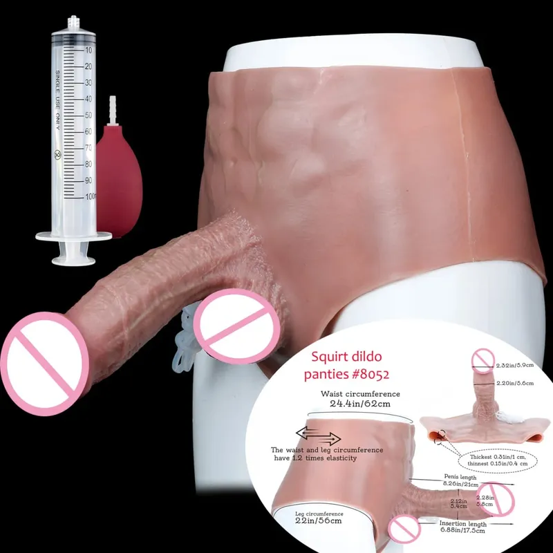 Black Nude Strapon Malaking Makatotohanang Ejaculation Dildo Silicone Squirting Panties Na May Simulated Solid Penis Sex Toy Para sa mga Babae — image 8