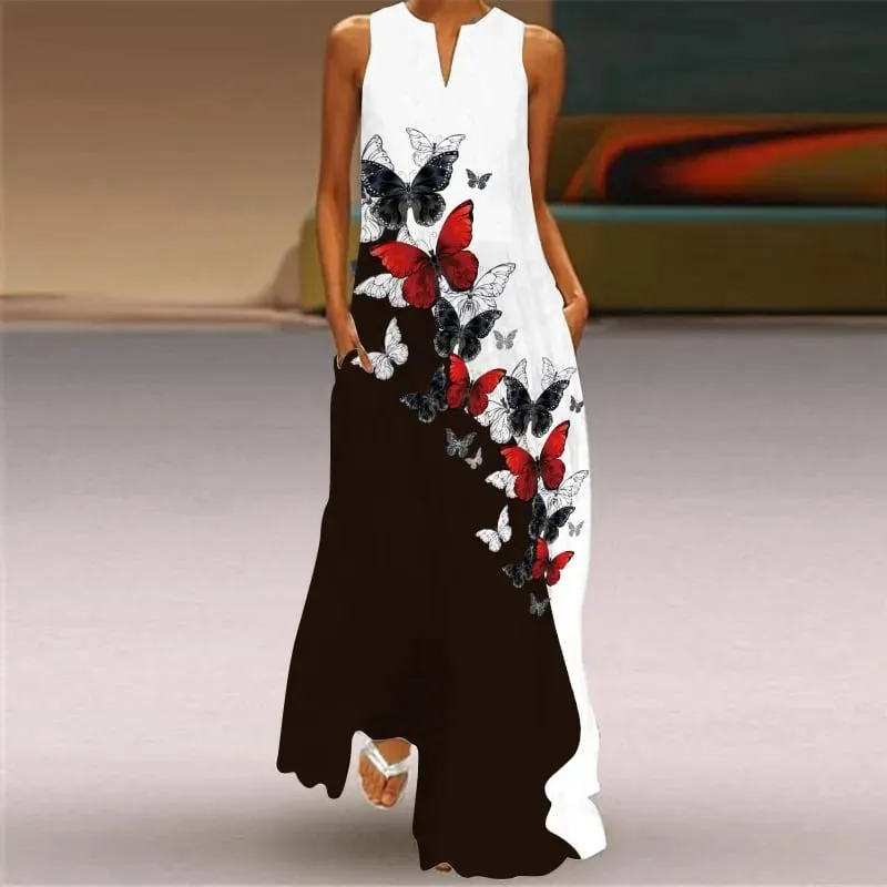 Women Dresses 2026 New summer wear sleeveless long dress V-neck printed emerald flower dress women's clothing vestidoes — image 8