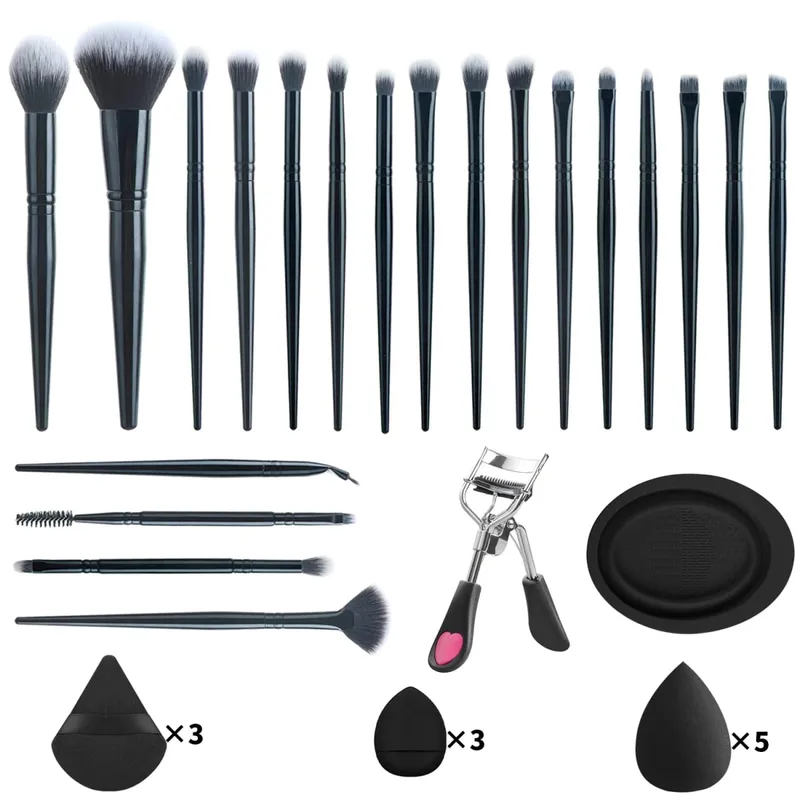 Kit d'outils de maquillage, 33 pièces, 20 pinceaux de maquillage avec bouffée de poudre, bol de nettoyage, recourbe-cils, ensemble de maquillage complet pour les yeux — image 10