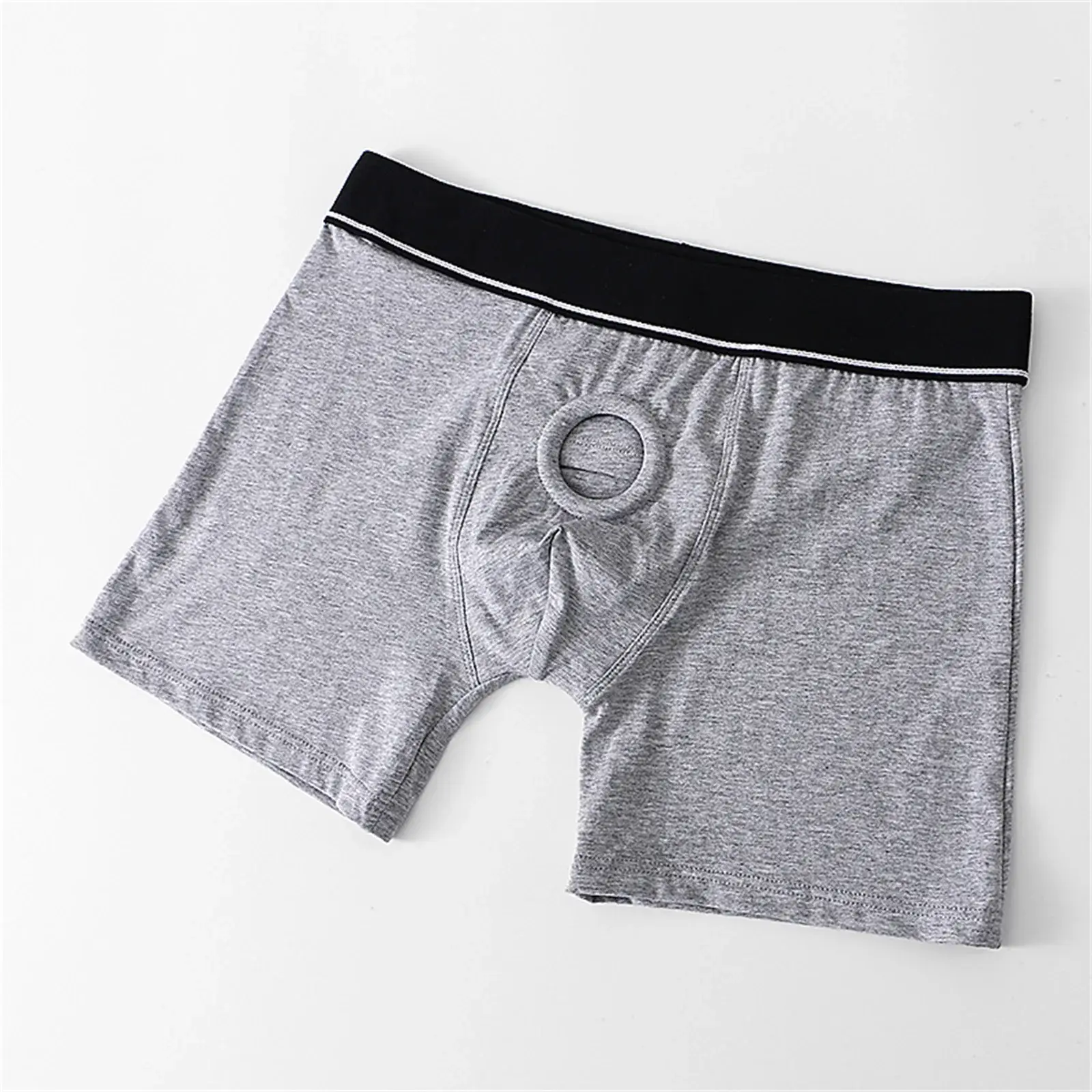 Anel peniano masculino sexy jock hole boxers cockring homem shorts roupa interior calcinha de algodão bolsa aberta cuecas longas boxershorts — image 5