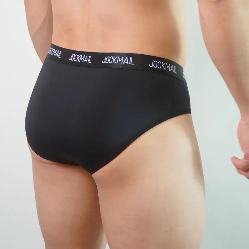 Jockmail Intimo da uomo Vita bassa Lettera sexy Sport traspirante Estate Slip in seta di ghiaccio Borsa grande in nylon Tinta unita Mutandine da uomo — image 10