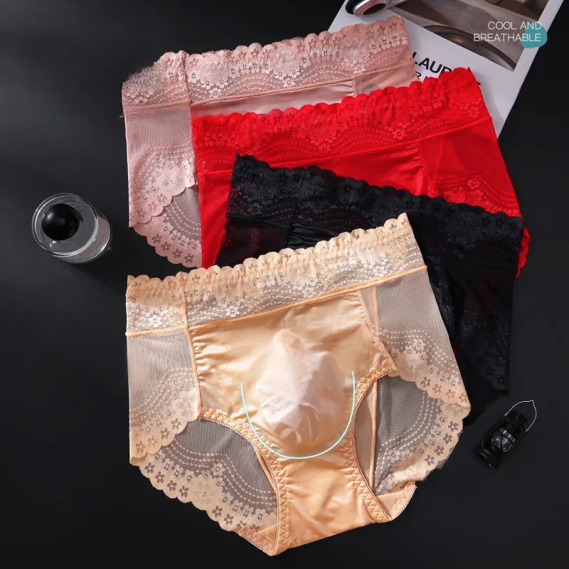 Flower Lace Mesh Hollow Out Sexy Men's Underwear Ice Silk Breathable Seamless Manipis na Triangle na Pantalon Malambot Traceless Panlalaki Briefs — image 1
