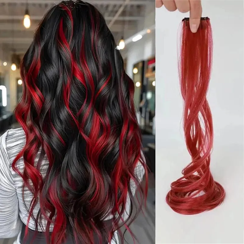 2PCS Rainbow Mixed Color Clip In Hair Extensions 20 Inch Curly Synthetic Hair for Girls Women Halloween Cosplay Party — image 12
