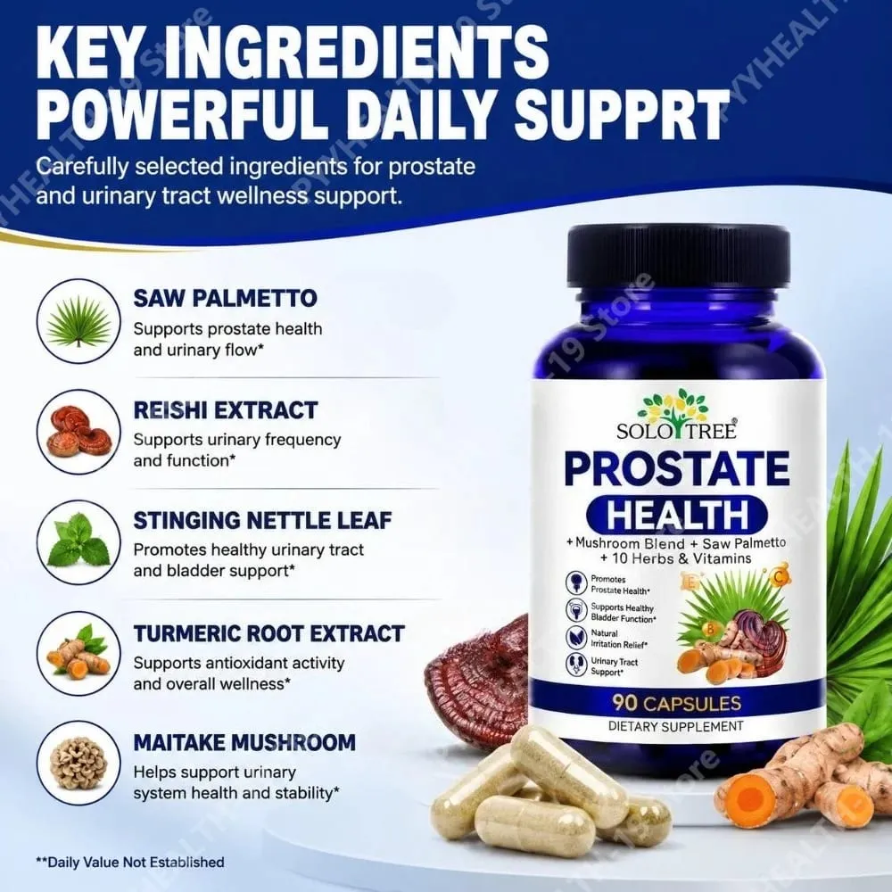 Cápsulas de saúde da próstata Saw Palmetto Reishi Urtiga Cúrcuma para bexiga urinária bem-estar e suporte de fluxo masculino 90 contagens — image 2