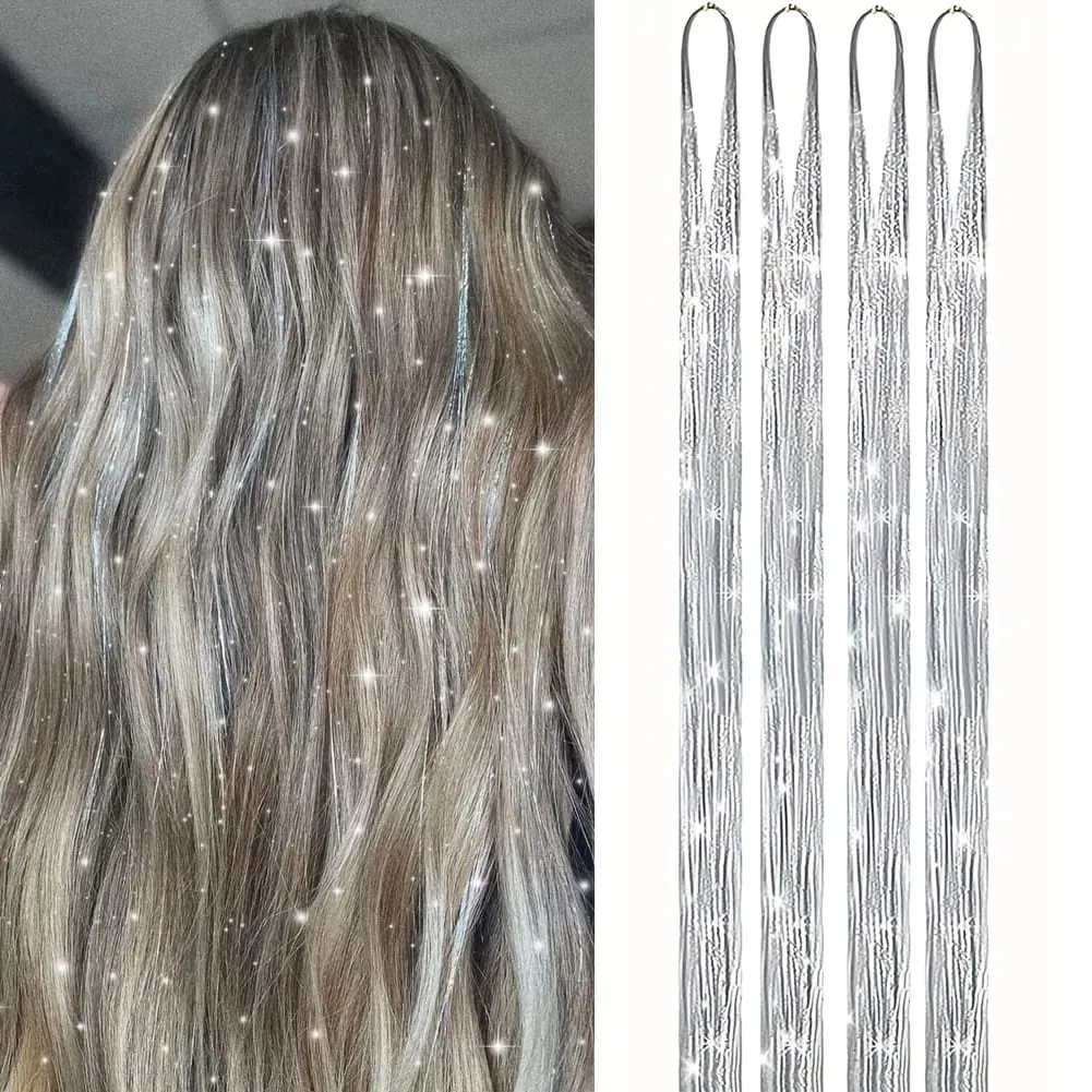 4 Packs 22inch Fairy Tinsel Hair Extensions Kit for Women Holographic Synthetic Hair Extension for Quick Hair Color Change — image 7