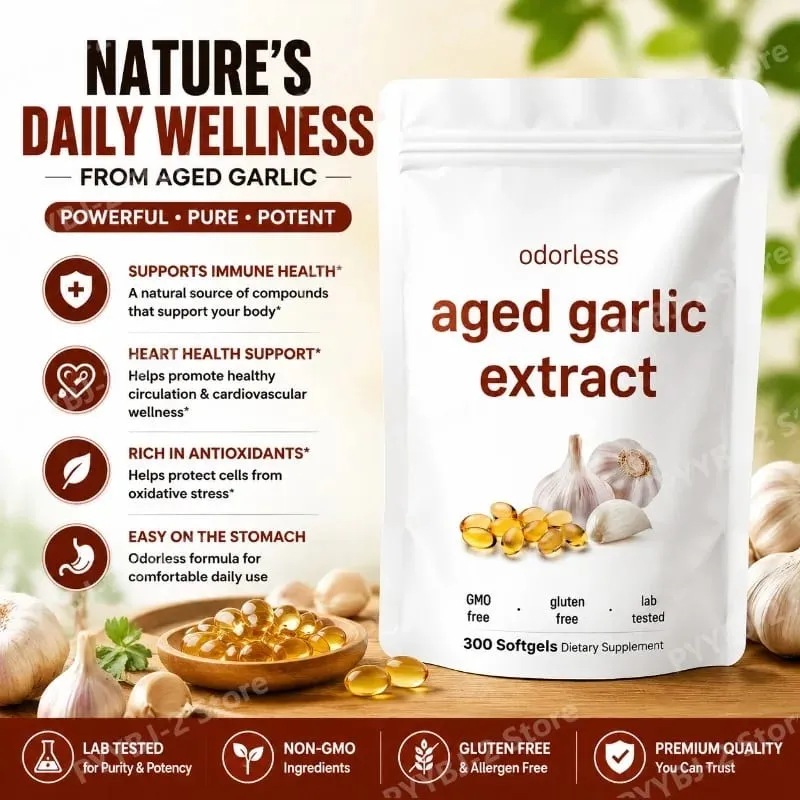 Odorless Garlic Oil Capsules 2 Years Aged Garlic Extract Natural Herbal Supplements Wirh Grown Allium Sativum Bulb 300 Softgels — image 1