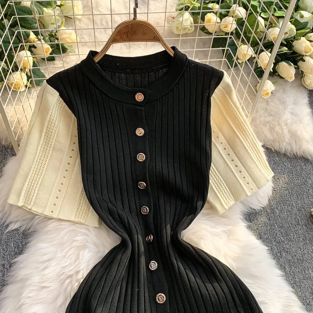YuooMuoo Women Dress 2026 Spring at Summer Elegant Patchwork One-Piece Knitted Maxi Dress Office Lady Slim Waist Sweater Dress — image 2